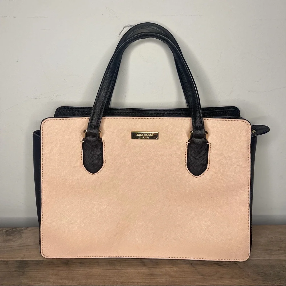 Kate Spade Leighann Laurel way Blush‎ and Black Satchel purse hand bag